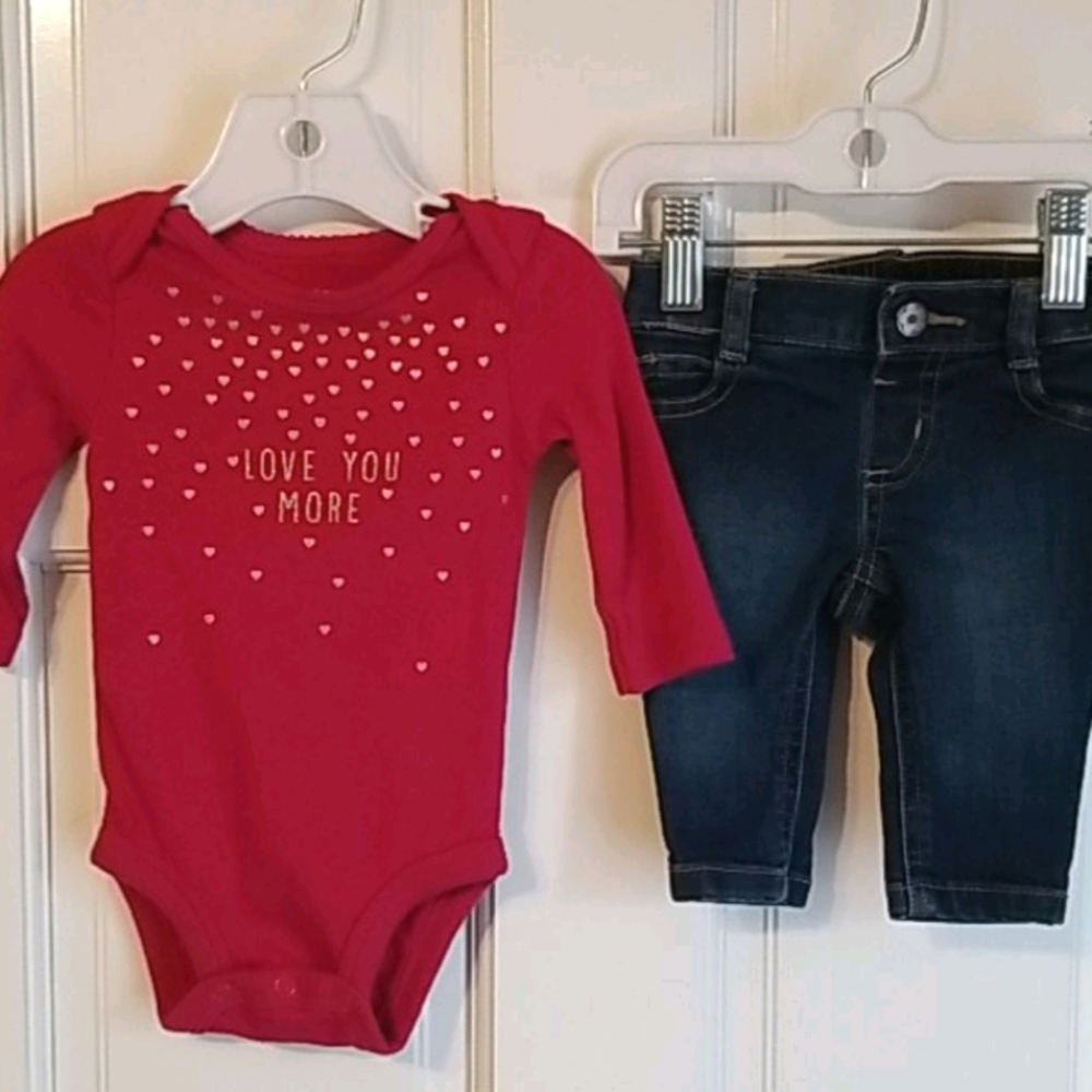 3/$12 Baby girl onesie and denim bundle